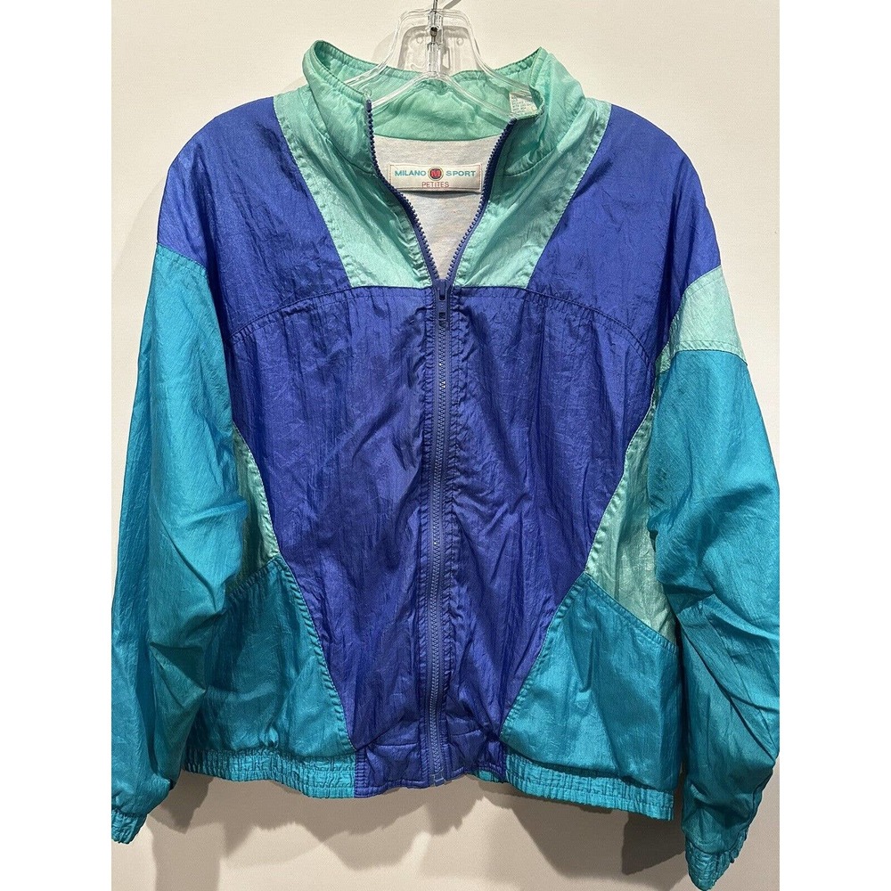 Milano Sport Womens Multicolor Long Sleeve Windbreaker Jacket Sz Medium Petites